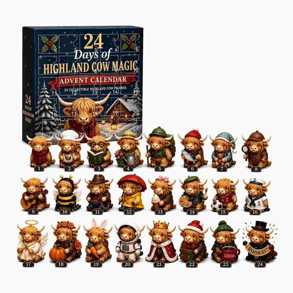 🎄Countdown to Christmas ✨ Cute Highland Cow Collectible Figurines🐮