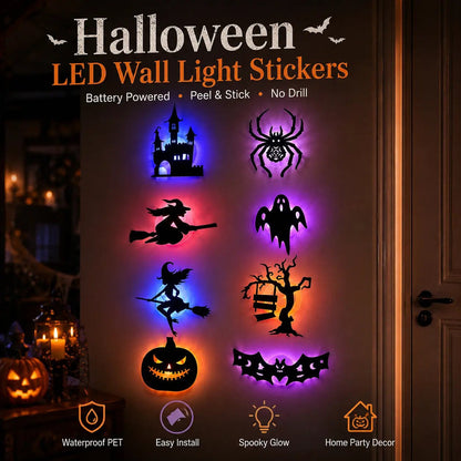 🕸️Spooky Glow At Night! Halloween LED Wall Stickers 8‑Pcs Set🎃