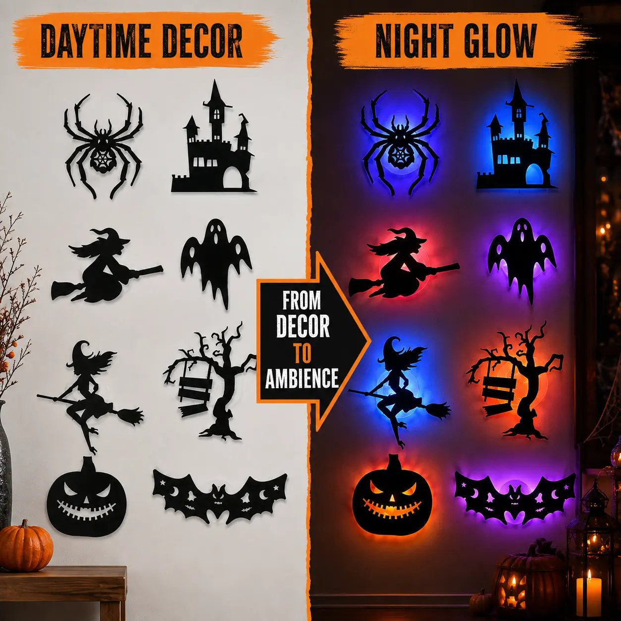 🕸️Spooky Glow At Night! Halloween LED Wall Stickers 8‑Pcs Set🎃