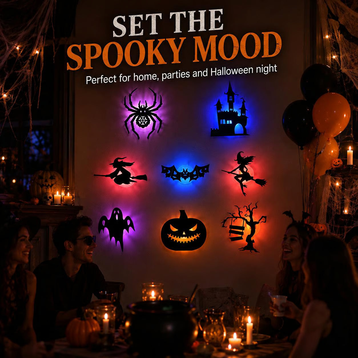 🕸️Spooky Glow At Night! Halloween LED Wall Stickers 8‑Pcs Set🎃