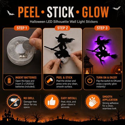 🕸️Spooky Glow At Night! Halloween LED Wall Stickers 8‑Pcs Set🎃