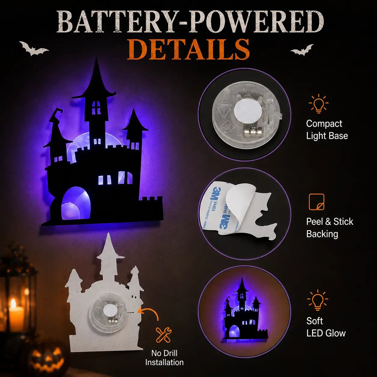 🕸️Spooky Glow At Night! Halloween LED Wall Stickers 8‑Pcs Set🎃