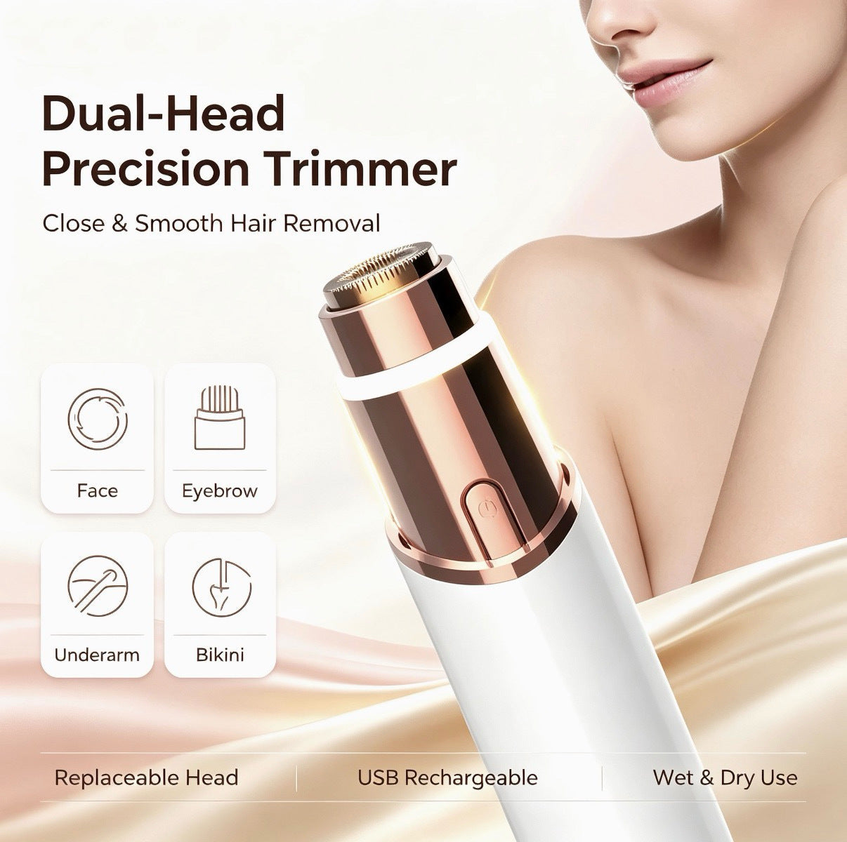 💗2-in-1 Eyebrow Trimmer & Painless Facial Hair Remover