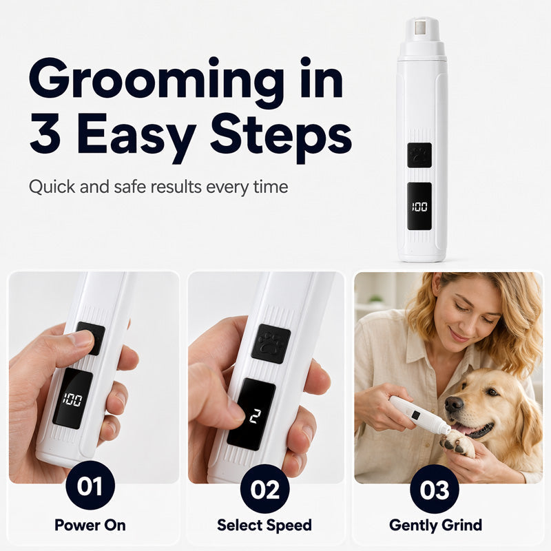 🥳2026 HOT SALE🥳💞50K+ SOLD!🐶💨 Electric Pet Nail Grinder – Whisper‑quiet, 3‑step gentle grinding. LED power display & USB‑C rechargeable – stress‑free grooming for dogs & cats! 🛡️✨