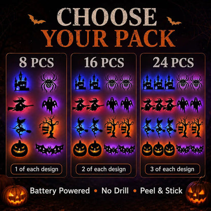 🕸️Spooky Glow At Night! Halloween LED Wall Stickers 8‑Pcs Set🎃