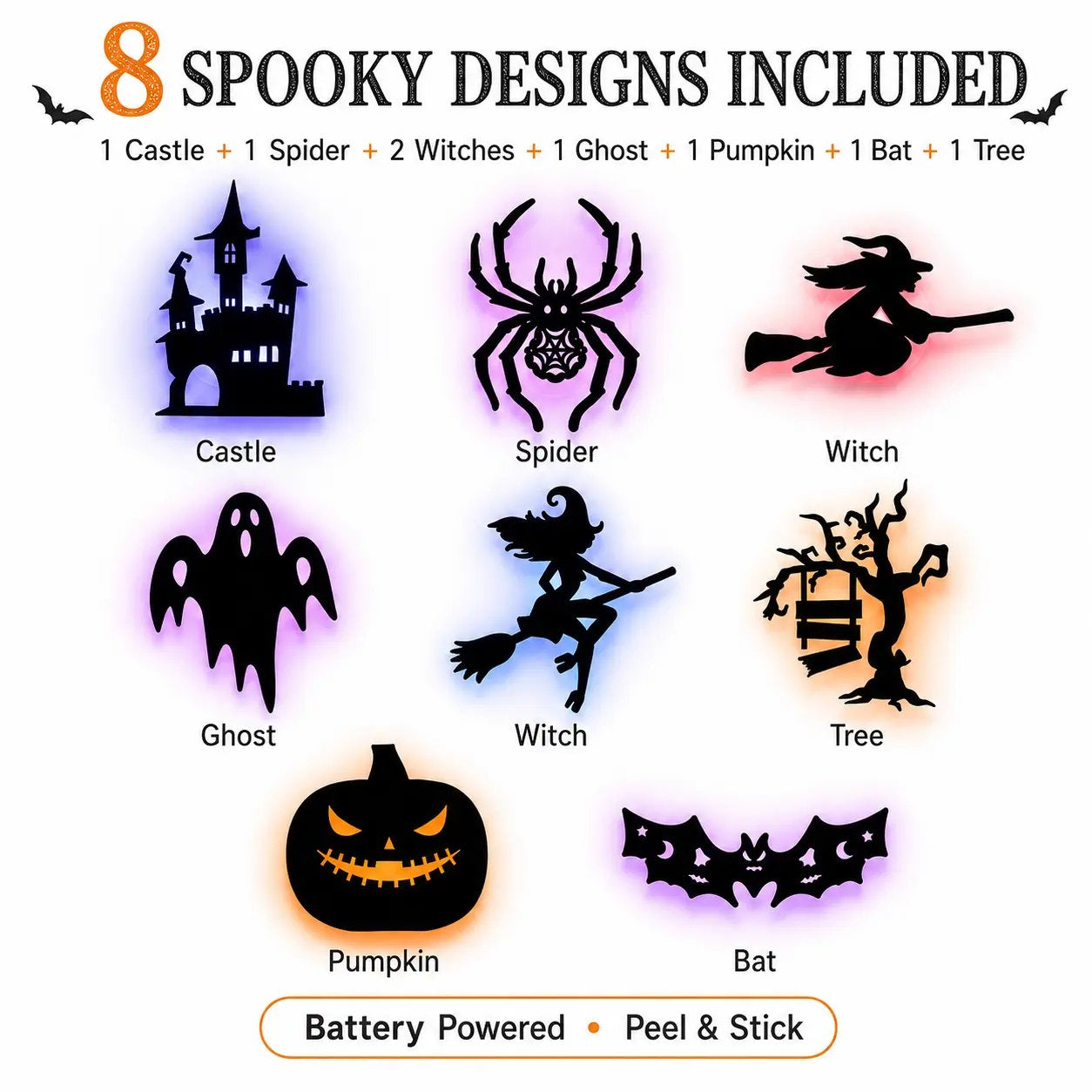 🕸️Spooky Glow At Night! Halloween LED Wall Stickers 8‑Pcs Set🎃
