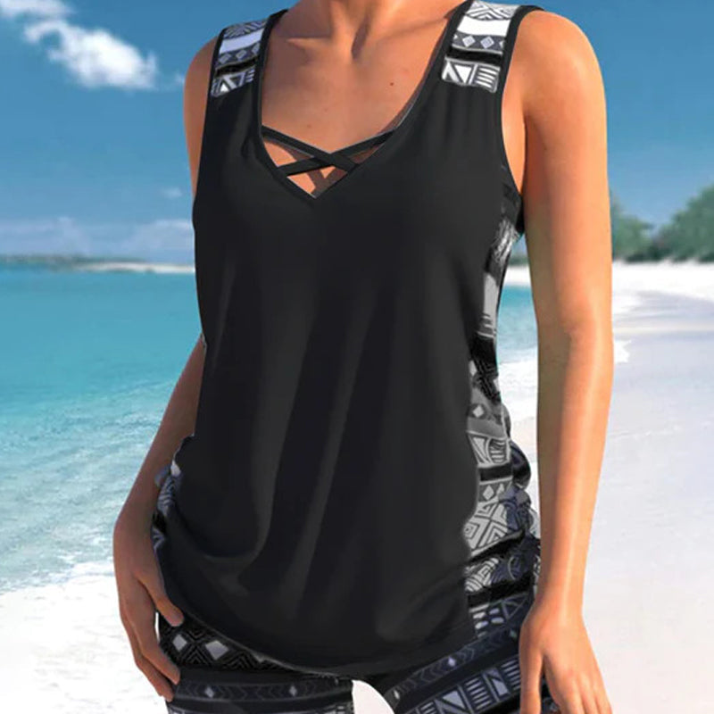 ⏰LAST DAY 60% OFF🌊Women's Tummy Control Tankini Set with Built-In Bra – Flattering Boho Swimwear with Shorts