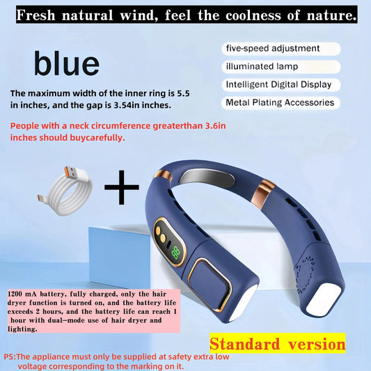 USB Rechargeable Neck Fan, Wireless Portable Cooling Device, Powerful Airflow & Quiet Operation, Colorful Lights, Ideal for Outdoor Sports & Office Use