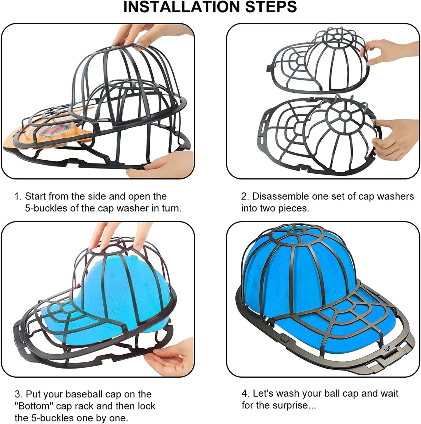 🔥Portable Hat Washer Cage｜Anti-Deform Baseball Cap Shaper For Washer & Dishwasher