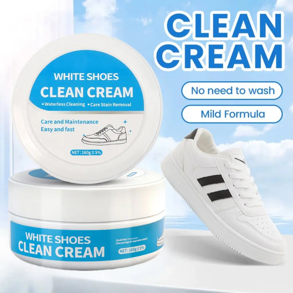 White Shoe Cleaner Cream Multipurpose No-Wash Solid Cleaner with Sponge Stain-Removing for Leather Silicone Car Interiors Sneaker Footwear Care
