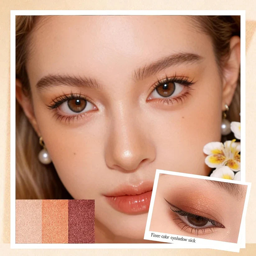 3-Color Shimmer Eyeshadow Stick, One-Swipe Cream Eye Shadow for Quick Daily Eye Makeup