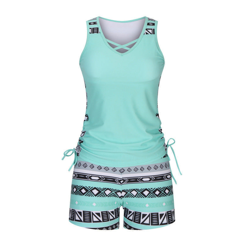 ⏰LAST DAY 60% OFF🌊Women's Tummy Control Tankini Set with Built-In Bra – Flattering Boho Swimwear with Shorts