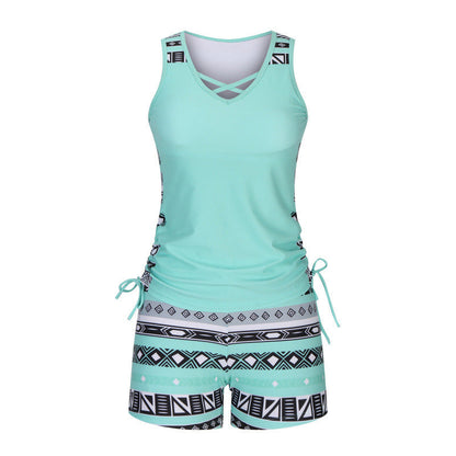 ⏰LAST DAY 60% OFF🌊Women's Tummy Control Tankini Set with Built-In Bra – Flattering Boho Swimwear with Shorts