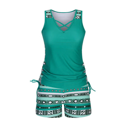⏰LAST DAY 60% OFF🌊Women's Tummy Control Tankini Set with Built-In Bra – Flattering Boho Swimwear with Shorts