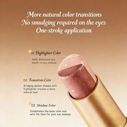 3-Color Shimmer Eyeshadow Stick, One-Swipe Cream Eye Shadow for Quick Daily Eye Makeup