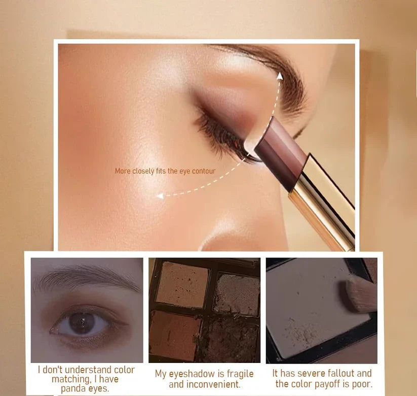 3-Color Shimmer Eyeshadow Stick, One-Swipe Cream Eye Shadow for Quick Daily Eye Makeup