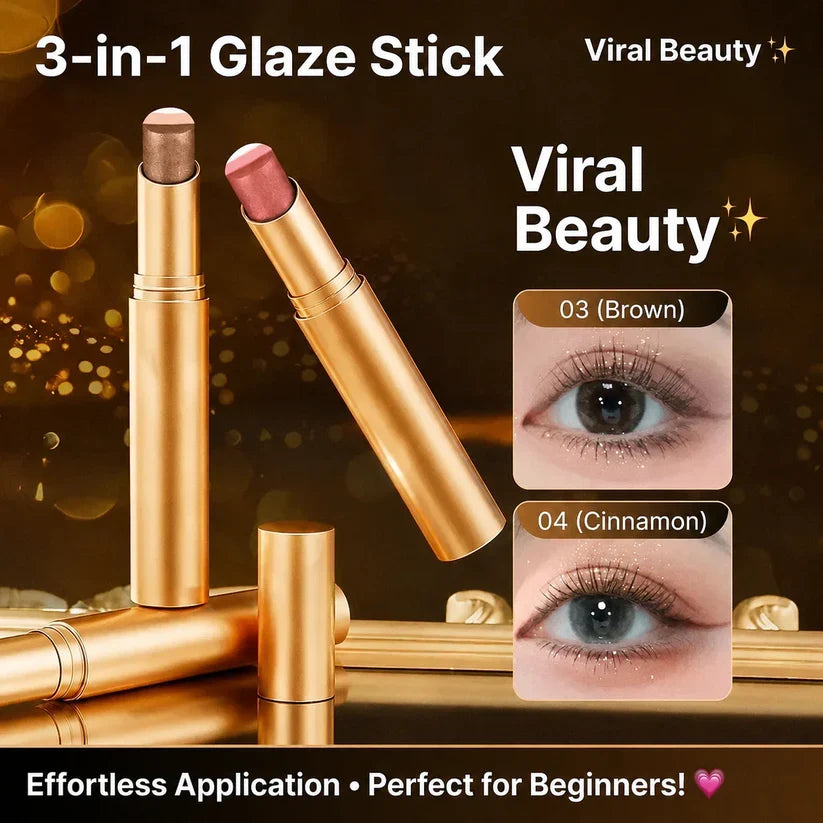 3-Color Shimmer Eyeshadow Stick, One-Swipe Cream Eye Shadow for Quick Daily Eye Makeup