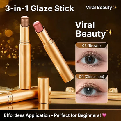 3-Color Shimmer Eyeshadow Stick, One-Swipe Cream Eye Shadow for Quick Daily Eye Makeup