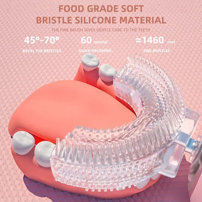 Tired of brushing fights? 🦷 U-shaped electric toothbrush for kids 2-14, BPA-free soft silicone bristles ✨