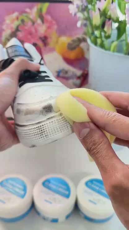 White Shoe Cleaner Cream Multipurpose No-Wash Solid Cleaner with Sponge Stain-Removing for Leather Silicone Car Interiors Sneaker Footwear Care